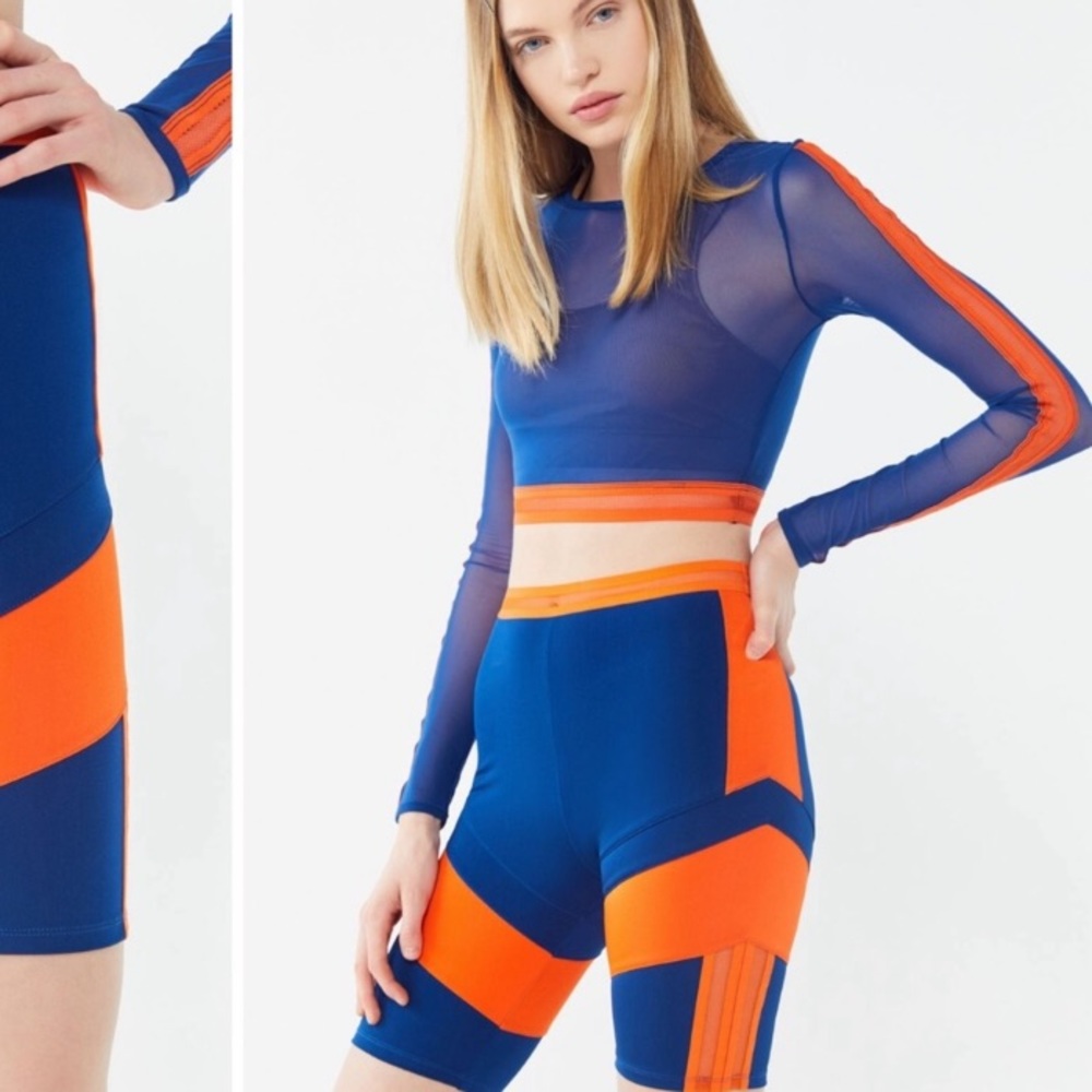 A matching set bike shorts and crop top